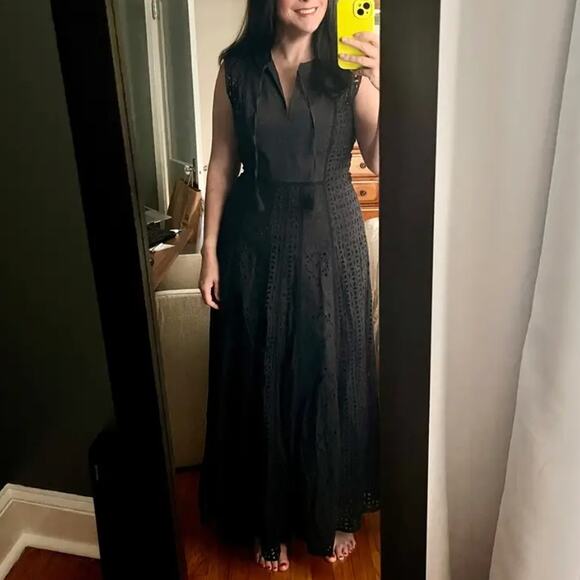 Veronica Beard Black Eyelet Maxi Dress MEDIUM Cottage Fit n Flare Designer $700 - Picture 5 of 14